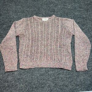 VTG Y2K CollAge Sweater Blue Pink Cable Knit Silk Angora Linen L